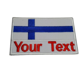Tygmärke med Finlands flagga Anpassat namn Text Din text Tygmärke med Finlands flagga med hake eller sy-på storlek 5,5 cm x 9 cm