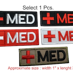 1 Pcs. MED Red Cross patch Medic Medical  paramedic EMS EMT Rescue emergency hook backing for attachment or sew on patch size 1 x 3 Inches