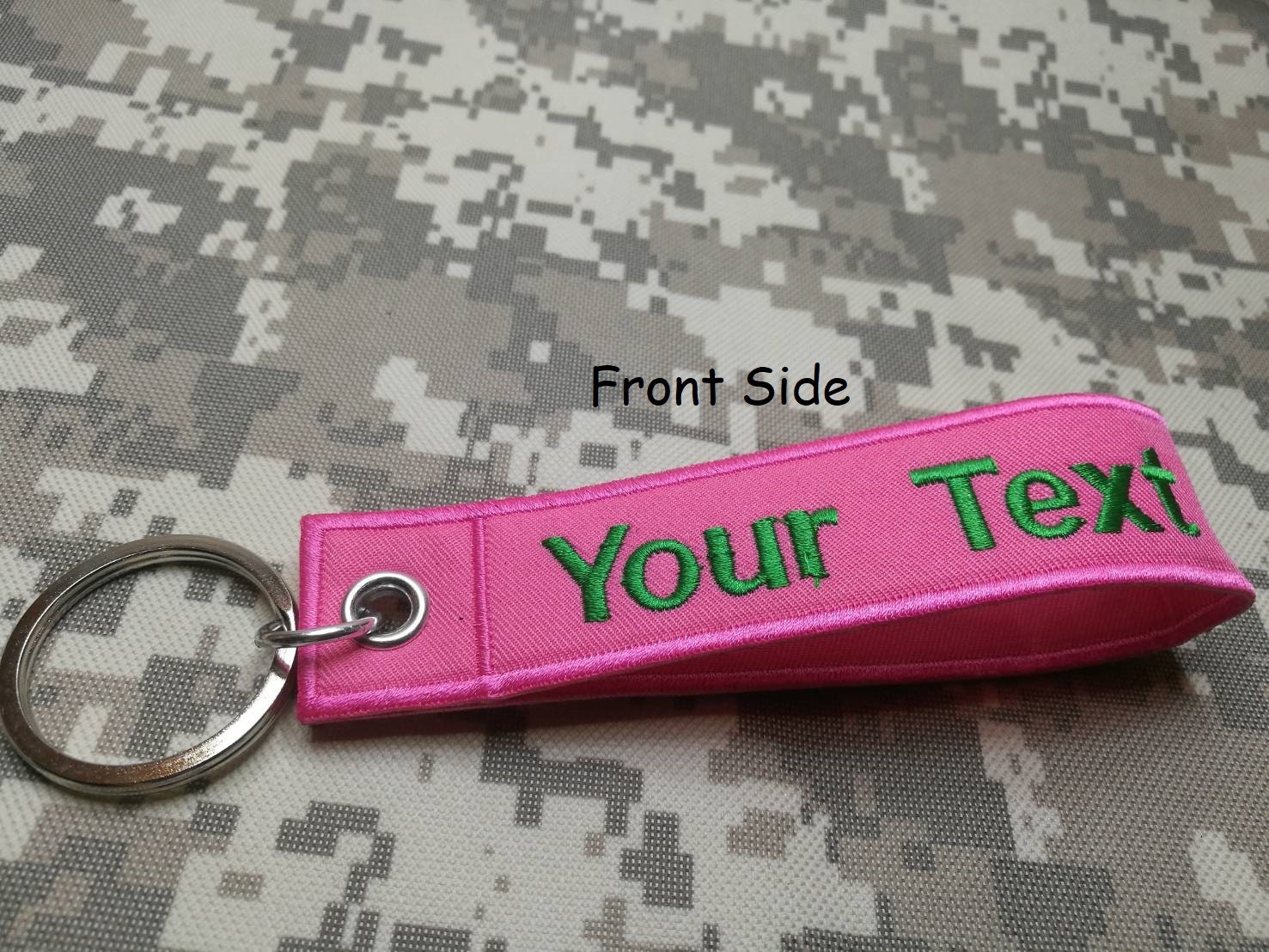 embroidered key tags