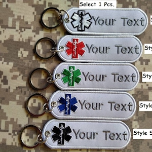 Custom text Your Text Key Chain Embroidery EMT EMS Rescue medic paramedic Medic key chain key tag bag holder size 11 cm x 3.5 cm