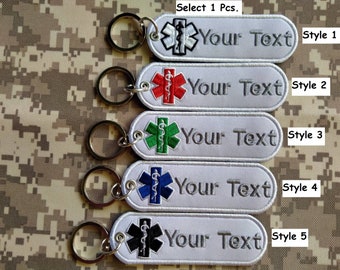 Custom text Your Text Key Chain Embroidery EMT EMS Rescue medic paramedic Medic key chain key tag bag holder size 11 cm x 3.5 cm