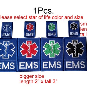 1Pcs. EMS EMR EMT patch Emergency Medical Services paramedic Rescue embroidered sew on or hook backing for attachment size 1'x1.5", 2"x3"
