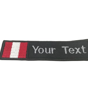 Peru Flag patch Custom name Text Your Text Peru flag patch with hook backing attachment or sew on size 4&quot;x 1&quot; , 5&quot;x 1&quot;, 6&quot;x 1&quot;