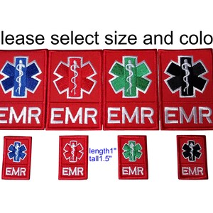1Pcs. EMR EMT EMS Electronic Medical Records patch paramedic Rescue embroidered sew on or hook backing for attachment size 1'x1.5", 2"x3"
