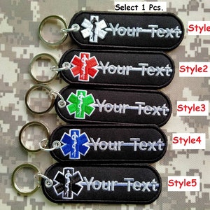 Custom text Your Text Key Chain Embroidery EMT EMS Rescue medic White line paramedic Medic key chain key tag bag holder size 11 cm x 3.5 cm