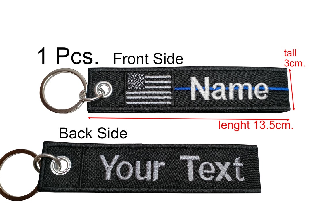 Police Key Chain Custom Name Text USA Flag Thin Blue Line Police