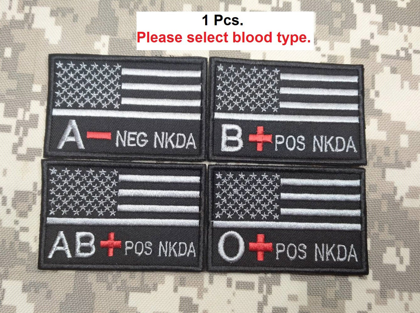 1 Pcs. U S A Flag Patch and Blood Type Patch A B O AB POS N E G NKDA Patch  Army Military Hook Backing or Sew on Patch Size 3 X 2 -  Israel