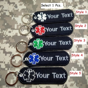 Custom text Your Text Key Chain Embroidery EMT EMS Rescue medic paramedic Medic key chain key tag bag holder size 11 cm x 3.5 cm