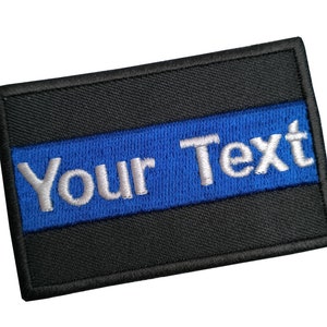 Blue line patch Custom name text thin blue line police patch hook backing for attachment or sew on size  3&quot;X 2&quot;, 4&quot;x 2&quot;, 5&quot;x 2&quot;, 6&quot;x 2&quot;