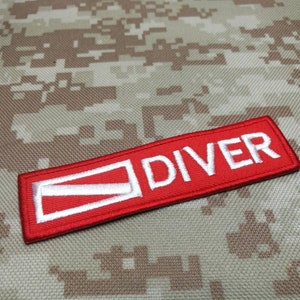 Diver Patch Diving Flag / Diver Down flag, embroidered patch sew on or hook backing attachment  4&quot;x 1&quot;