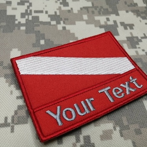 Diving Flag / Diver Down flag, custom text patch embroidered, sew on or hook backing attachment select size 3.5&quot;x 2.5&quot; / 3.5&quot;x 2&quot;