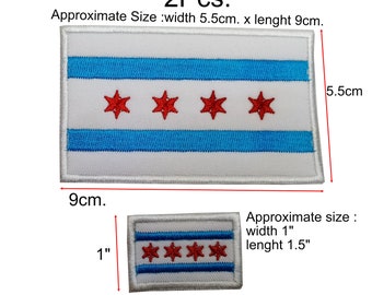 2 Pcs. Chicago Illinois  USA flag Patch Chicago Illinois flag Embroidered D.I.Y. Hook backing attached sew on size 5.5cm x 9cm., 1" x 1.5"
