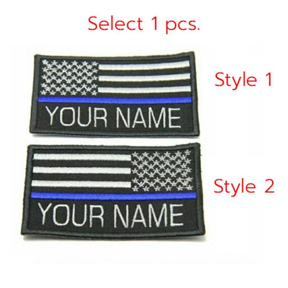 Custom Name Thin Blue Line United States Flag Patch Police SWAT Hook Backing 