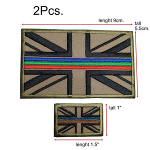 2 Pcs.UK Flag Police Ambulance Fire Fighter EMS red green blue line patch hook backing for attachment or sew on size 1&quot;x1.5&quot;and 9cm.X5.5cm.