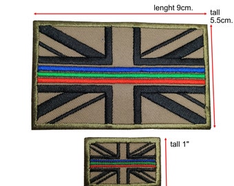 2 Pcs.UK Flag Police Ambulance Fire Fighter EMS red green blue line patch hook backing for attachment or sew on size 1"x1.5"and 9cm.X5.5cm.