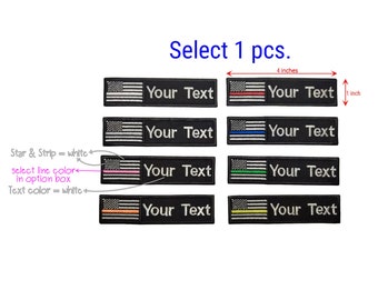 1 Pcs. USA Flag Custom name Patch thin Line patch red blue white green pink yellow gray line hook backing or sew on size 4&quot;x1&quot;,5&quot;x1&quot;,6&quot;x 1&quot;
