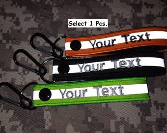 PC 1. Llavero Your Text naranja+gris, negro+gris, verde+gris llavero reflectante llavero etiqueta porta bolsa con broche negro tamaño 12.5x2.5cm