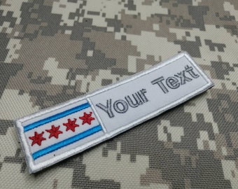 Custom name Text Your text Patch Illinois  USA flag patch with hook backing attachment or sew on size 4"x 1" , 5"x 1", 6"x 1"