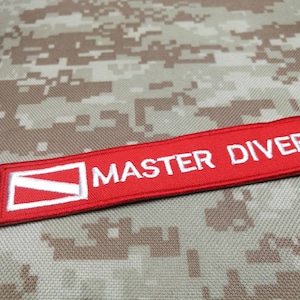 Master Diver Patch Diving Flag / Diver Down flag, embroidered morale patch sew on or hook backing attachment  5&quot;x 1&quot;