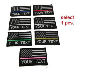1 Pcs. Custom name Patch Your Text thin red blue white green pink yellow gray line patch USA flag patch hook backing or sew on size 9x5.5 cm