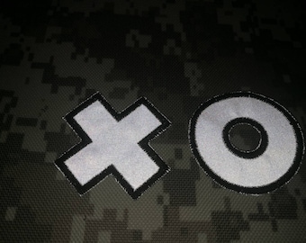 2 piezas. Parche XO OX Parche tres en raya Bombero DIY Biker Parche bordado reflectante gris Gancho en la parte posterior adjunto o para coser Tamaño 5 cm