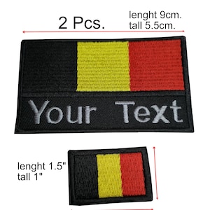 2 Pcs. Belgium Flag patch Custom name Text and Small Belgium flag patch with hook backing attachment or sew on size 5.5cm.x 9cm. and 1.5&quot;x1&quot;