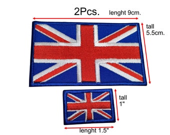 2Stk. Aufnäher mit Union Jack-Flagge und britischer Flagge, bestickt mit internationaler Flagge, mit Hakenbefestigung oder zum Aufnähen, Größe 9 cm. x 5,5 cm. und 1" x 1,5"