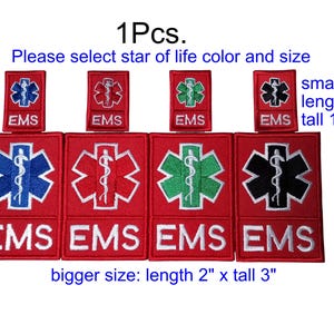 1Pcs. EMS EMT EMR patch emergency medical services paramedic Rescue embroidered sew on or hook backing for attachment size 1'x1.5", 2"x3"