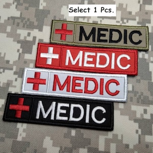 First Aid Kit Patch Red Cross Medic Patch Paramedic EMS EMT Rescue Patch  Hook Backing for Attachment or Sew on Patch Size 5 X 1 Inches 