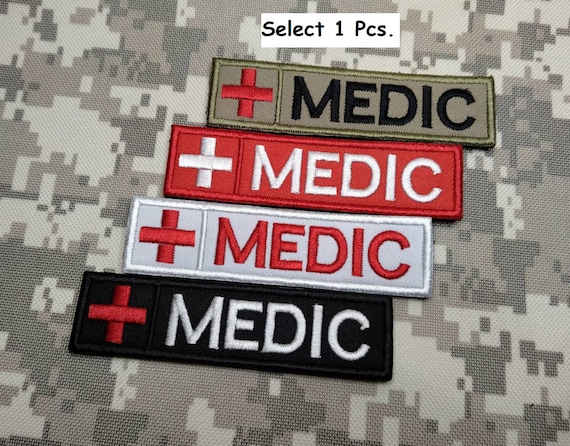 MEDIC Patch Red Cross Medic Patch Firs Aid Paramedic EMS EMT Rescue Patch  Hook Backing for Attachment or Sew on Patch Size 4 X 1 Inches 