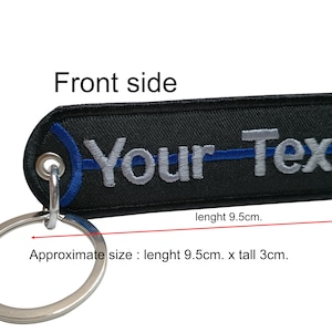Dunne blauwe lijn sleutelhanger Custom naam Jouw tekst dunne blauwe lijn politie mep geborduurde sleutelhanger sleutelhanger zakje houder 9,5 cm. x 3 cm.