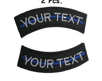 2tlg. Blue Line Curve Patch Benutzerdefinierter Text Ihr Textpatch Polizei dünne blaue Linie gestickter Aufnäher Hakenrücken angebracht oder Größe 3 "x 2"