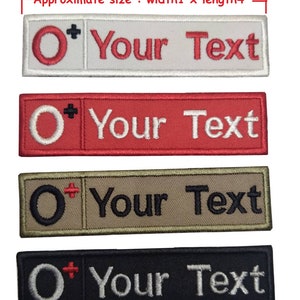Grupa krwi A B O AB Pos Neg naszywka z imieniem i tekstem, wojsko, policja, naszywka medyczna, zapięcie na haftkę lub naszywka, rozmiar 4&quot; x 1&quot;, 5&quot; x 1&quot;, 6&quot; x 1&quot;