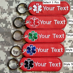 Custom text Your Text Key Chain Embroidery EMT EMS Rescue medic paramedic Medic key chain key tag bag holder size 11 cm x 3.5 cm