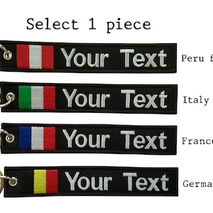 Custom Text Flag Keychain, Select your flag country, Personalization Your Text, Size 15x2.5 cm