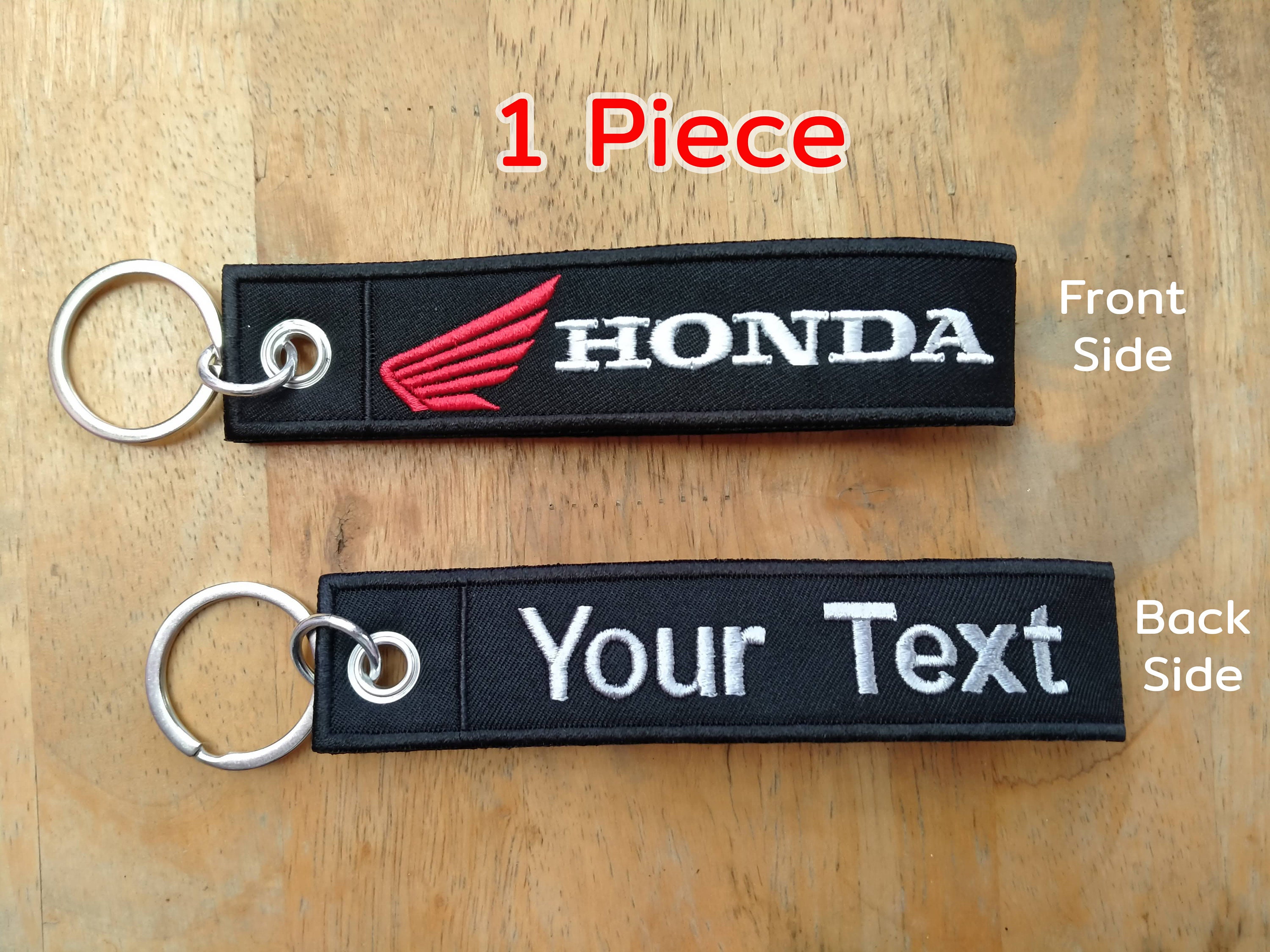 HONDA KEYCHAIN CUSTOM TEXT NAME  MOTORCYCLE EMBROIDERED TAG KEY RING HOLDER 