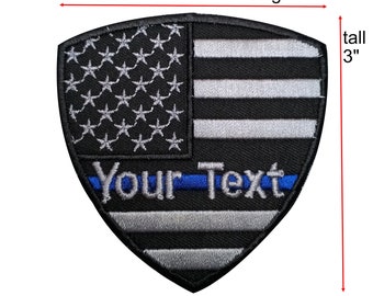 Tunn blå linje lapp Anpassad namntext tunn blå linje USA flagga polis sy-på lapp eller haka på baksidan för fastsättning storlek 3" X 3"