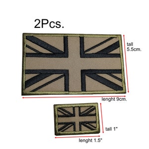 2Pcs. Union Jack Flag UK Flag patch embroidered International flag with hook backing attachment or sew on size 9cm. x 5.5cm. and 1&quot; x 1.5&quot;
