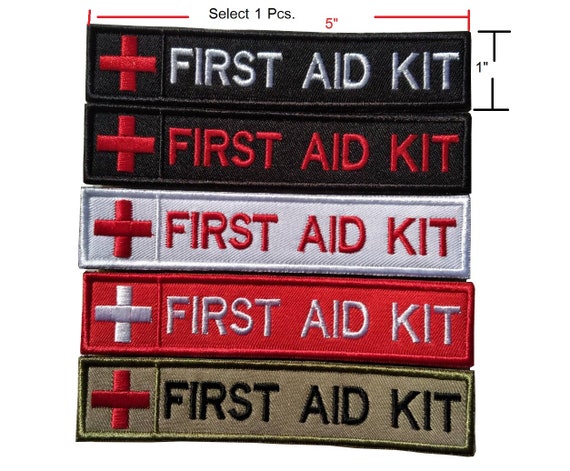 First Aid Kit Patch Red Cross Medic Patch Paramedic EMS EMT Rescue Patch  Hook Backing for Attachment or Sew on Patch Size 5 X 1 Inches 