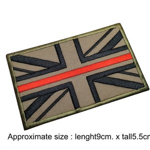 UK Flagge Feuerwehr Union Jack Flagge dünne rote Linie Polizei Feuerwehr UK Flagge Haken auf der Rückseite zur Befestigung oder annähen Größe 9cm. X 5,5cm.