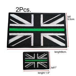 2Pcs. UK Flag thin green line Ambulance EMS paramedic Union Jack flag patch hook backing for attachment or sew on size 9X5.5cm. and 1&quot;x 1.5&quot;