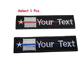 Texas flag thin line custom text and line color patch with hook backing attachment or sew on size 4&quot;x 1&quot; , 5&quot;x 1&quot;, 6&quot;x 1&quot;