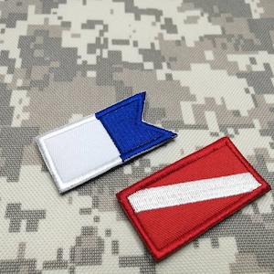 2 pcs. Diving Alpha flag Diver patch Scuba Skin  Master Diver patch embroidered morale patch sew on or hook backing attachment  1&quot; x 2&quot;