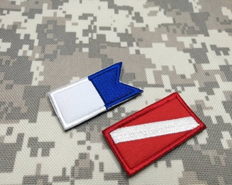 2 pcs. Diving Alpha flag Diver patch Scuba Skin  Master Diver patch embroidered morale patch sew on or hook backing attachment  1&quot; x 2&quot;