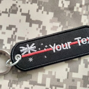 Australia Flag Custom name text Your text Fire Fighter key chain thin red line embroidered patch key chain key ring tag bag size 11 x 3.5 cm