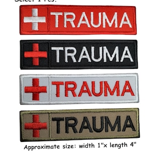 1 Pcs. TRAUMA Patch Red Cross Firs Aid paramedic Medic EMS EMT Rescue patch hook backing for attachment or sew on patch size 1 x 4 Inches