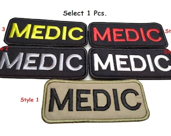 Medic patch EMS EMT Paramedic Medic, white line patch, embroidered sew on patch or hook backing for attachment patch size 1.5"x 3.5"