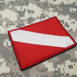 Diving Flag Diver Down flag embroidered patch sew-on or hook backing attachment  3.5&quot;x 2.5&quot; and 4.5&quot; x 2.5&quot;