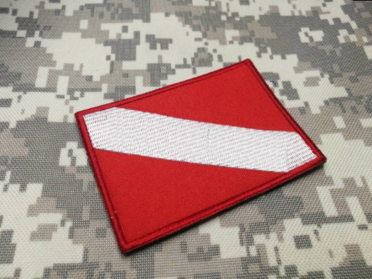 Diving Flag Diver Down flag embroidered patch sew-on or hook backing attachment  3.5"x 2.5" and 4.5" x 2.5"