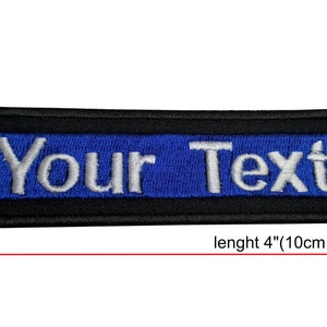 Thin Blue line Custom name text  patch Police Blue Line  with hook backing for attachment or sew on size 4&quot;x 1.25&quot;, 5&quot;X 1.25&quot;, 6&quot;x 1.25&quot;